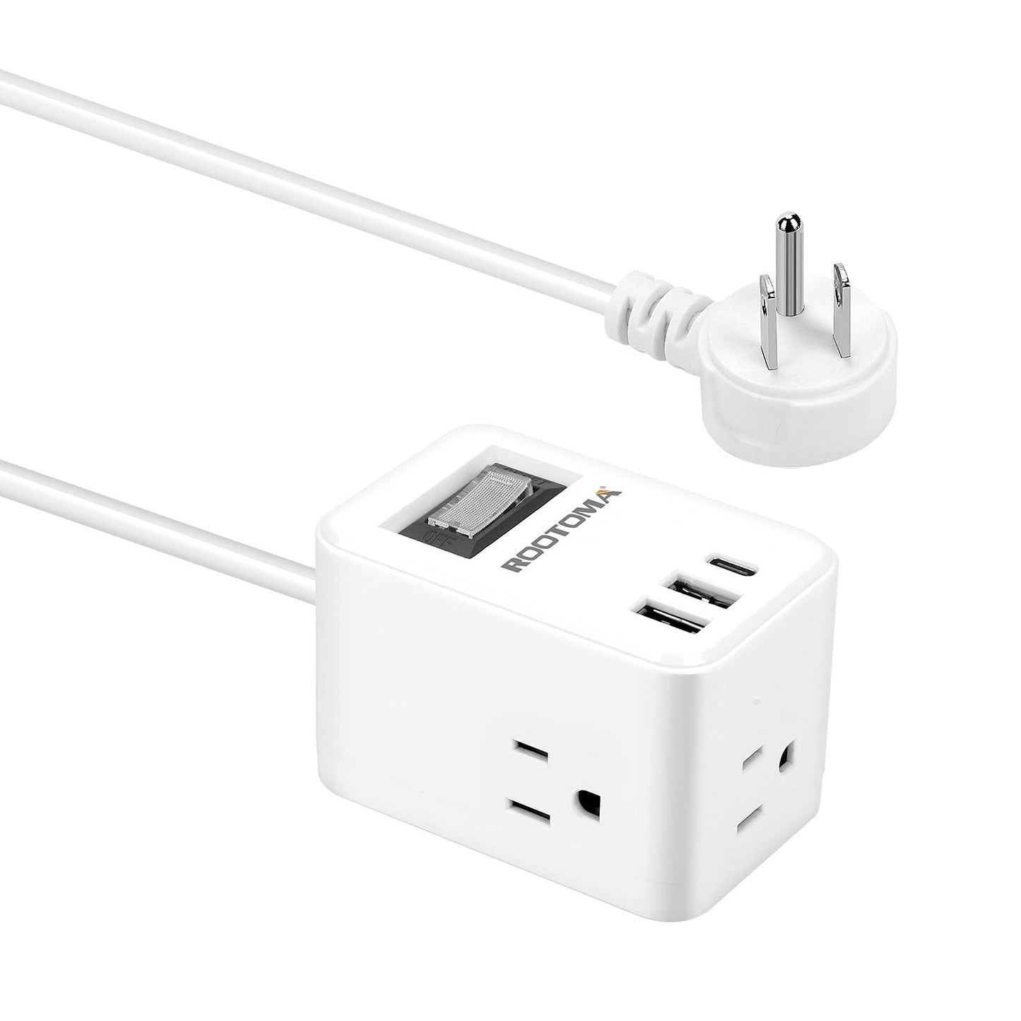 6ft Small Extension Cord, Cruise Approved Outlet, 3-Side Outlet Extender, Power Strip Cube with 3 Outlets 3 USB Ports (1 USB C), Non Surge Protector for Travel