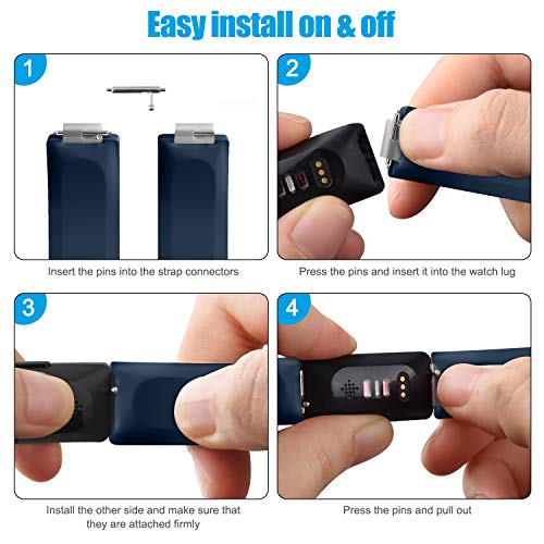 Silicone Bands for Fitbit Inspire HR & Ace 2 - 3 Pack, Large Size (7.1''-9.1'') - Black, Navy Blue, Gray