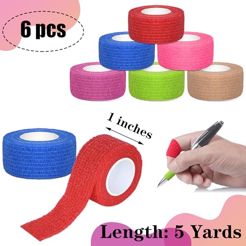 6 Pack Self-Adherent Bandage Wrap - 1 Inch x 5 Yards - Mixed Colors