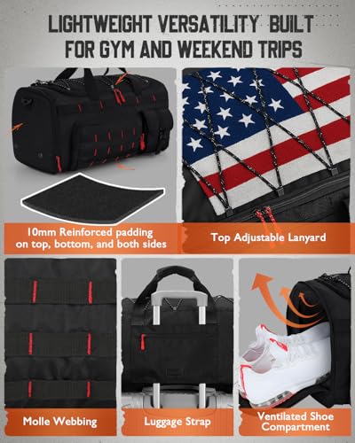 Gonex 45L 3-in-1 Duffel Bag for Gym & Travel - Black with Red Accents
