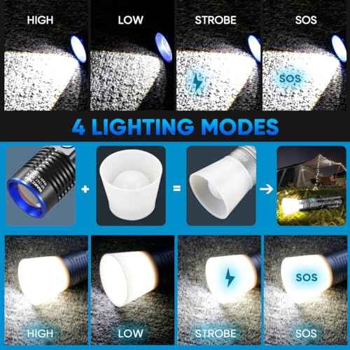 NAKCNM Rechargeable Flashlights High Lumens, 2 Pack 2500 Lumens 4 Modes, Small Magnetic Flashlight Pocket with Clip & Diffuser, Handheld Flashlight Lantern for Camping(Black&Silver)