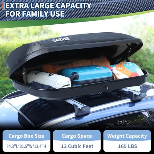 Rooftop Cargo Box Carrier - 12 Cubic Feet Hard-Shell Storage