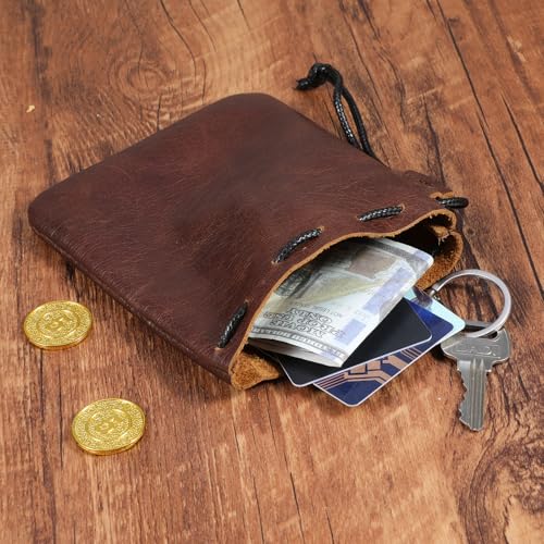 Large Leather Drawstring Pouch - Waterproof Cowhide Organizer