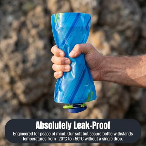 Collapsible Water Bottles - 23oz Foldable with Carabiner - Blue