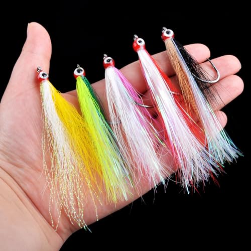 JSHANMEI 5pcs Colorful Clouser Minnow Fly Fishing Flies for Saltwater & Freshwater Fish