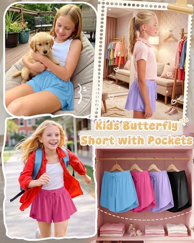 Girls Athletic Butterfly Short Skort - 4 Pack 9-10 Years - Purple, Blue, Red, Black