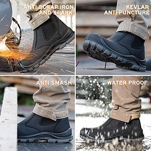 TAERDUN 6" Steel Toe Slip-On Chelsea Work Boots for Men, 11.5 X-Wide Women / 10 Wide Men, 414 Brown