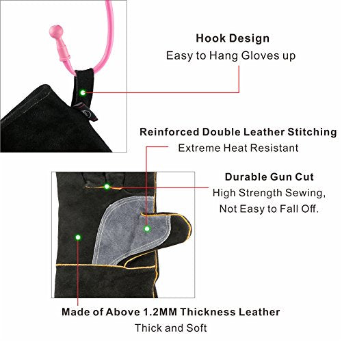 Extreme Heat/Fire Resistant Gloves Leather with Kevlar Stitching, Mitts Perfect for Welding/Oven/Grill/BBQ/Mig/Fireplace/Stove/Pot Holder/Tig Welder/Animal Handling