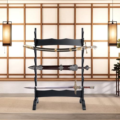 Lukar 6 Tier Wooden Sword Stand Classic Floor Display for Katana Samurai Wakasashi & Lightsaber