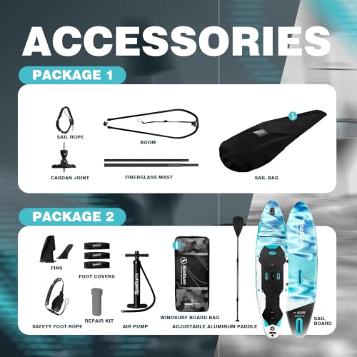 Inflatable Windsurfing Sail & Board Set - Blue, 5 m²