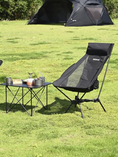 WildCall Black Lightweight Folding Camping Chair with Anti-Sinking Feet & 3-Position Recline