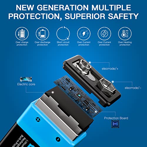 Pallus 9v Rechargeable Batteries, 4-Pack 850mAh 9 Volt Li-ion Batteries with 9V Battery Charger for Smoke Detectors, Alarms, Wireless Microphones, Toys, Flashlights & More