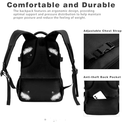 LASUK Large Skateboard Backpack with Laptop Compartment Black - Water-Resistant & Anti-Theft