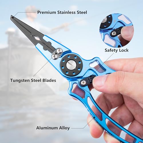 FLISSA 8-inch Aluminum Saltwater Fishing Pliers with Titanium Jaw & Line Cutters