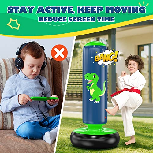 Inflatable Punching Bag - 48 Inch Dinosaur Green Toy for Kids 3-6