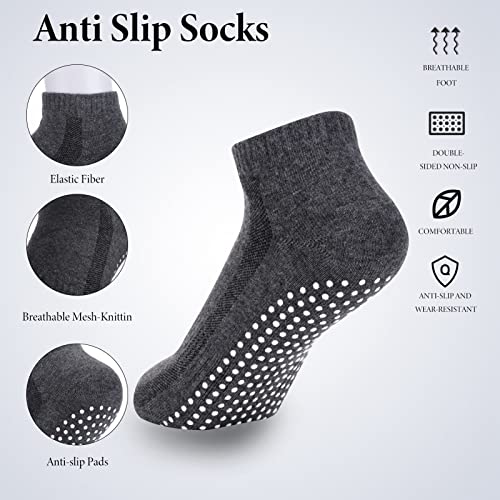 Non-Slip Yoga Socks with Grips - 4 Pairs, Dark Gray & Black