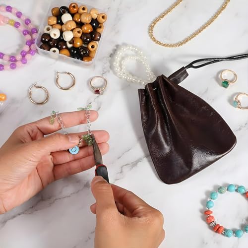 Small Leather Drawstring Pouch - Cowhide Waterproof Coin Wallet
