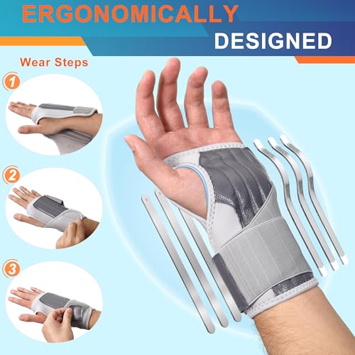 Carpal Tunnel Wrist Brace Night Support - Grey, Medium/Large, Right