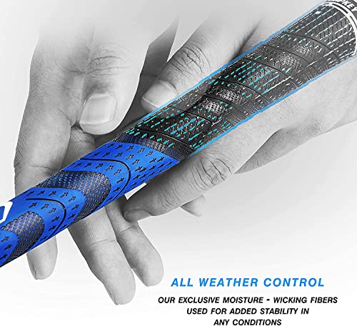 Premium Hybrid Golf Grips - 13 Pack with Repair Kits - Blue Midsize