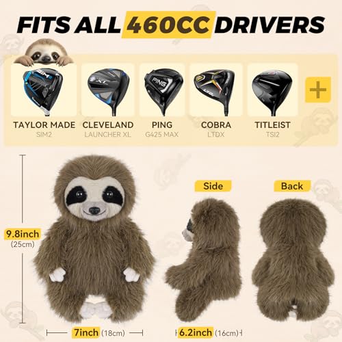 Craftsman Golf Sloth Headcover - Funny Animal Driver & Fairway Club Cover for Men Women Kids
