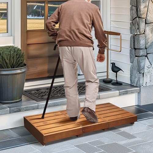 Wooden Step Stool with Non-Slip Pads - 35” Outdoor Height - Oak