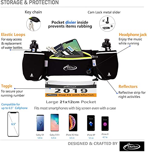 Hydration Running Belt with 2 Water Bottles - Black & Green