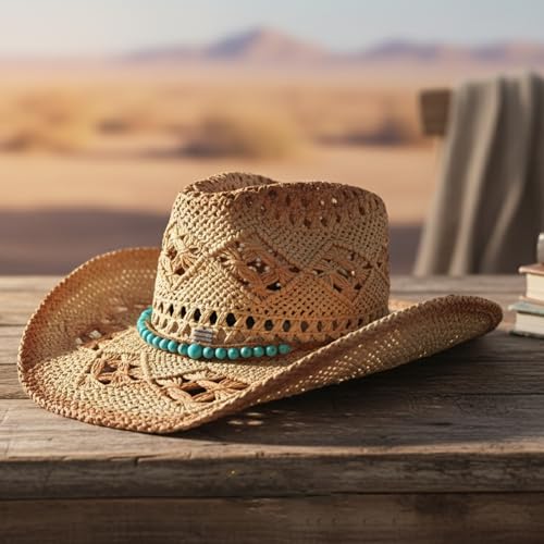 Hat Band for Cowboy Cowgirl Turquoise Beaded Replaceable Belt for Panama Fedora - Little turquoise