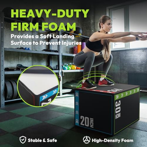 3-in-1 Plyo Box - Adjustable Height Foam Jump Training Equipment (20x24x30 inch)