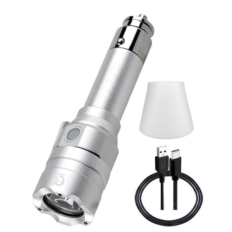 MCCC Small Flashlight Rechargeable with Diffuser 12 Volt Car Cigarette Lighter & USB C Charge for Auto Vehicles Emergency, Car Escape, Outdoors, Daily Use