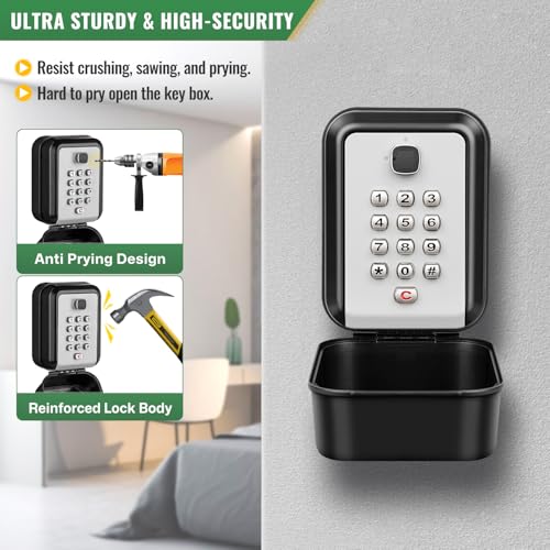 HUANLANG Lock Box for Keys with Code, Waterproof Key Boxs Wall Mount 12-Digit Keypad Locks Box for House Key, Realtors, Garage Spare Keys