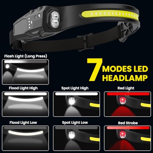 Rechargeable 3-Pack LED Headlamp - 7 Modes, Motion Sensor, Waterproof