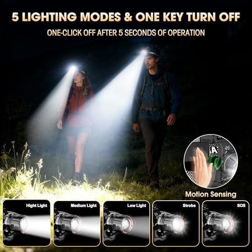 ATDOALL 2 Pack Rechargeable Headlamp - Super Bright LED, 800m Beam, 5 Modes, Type-C