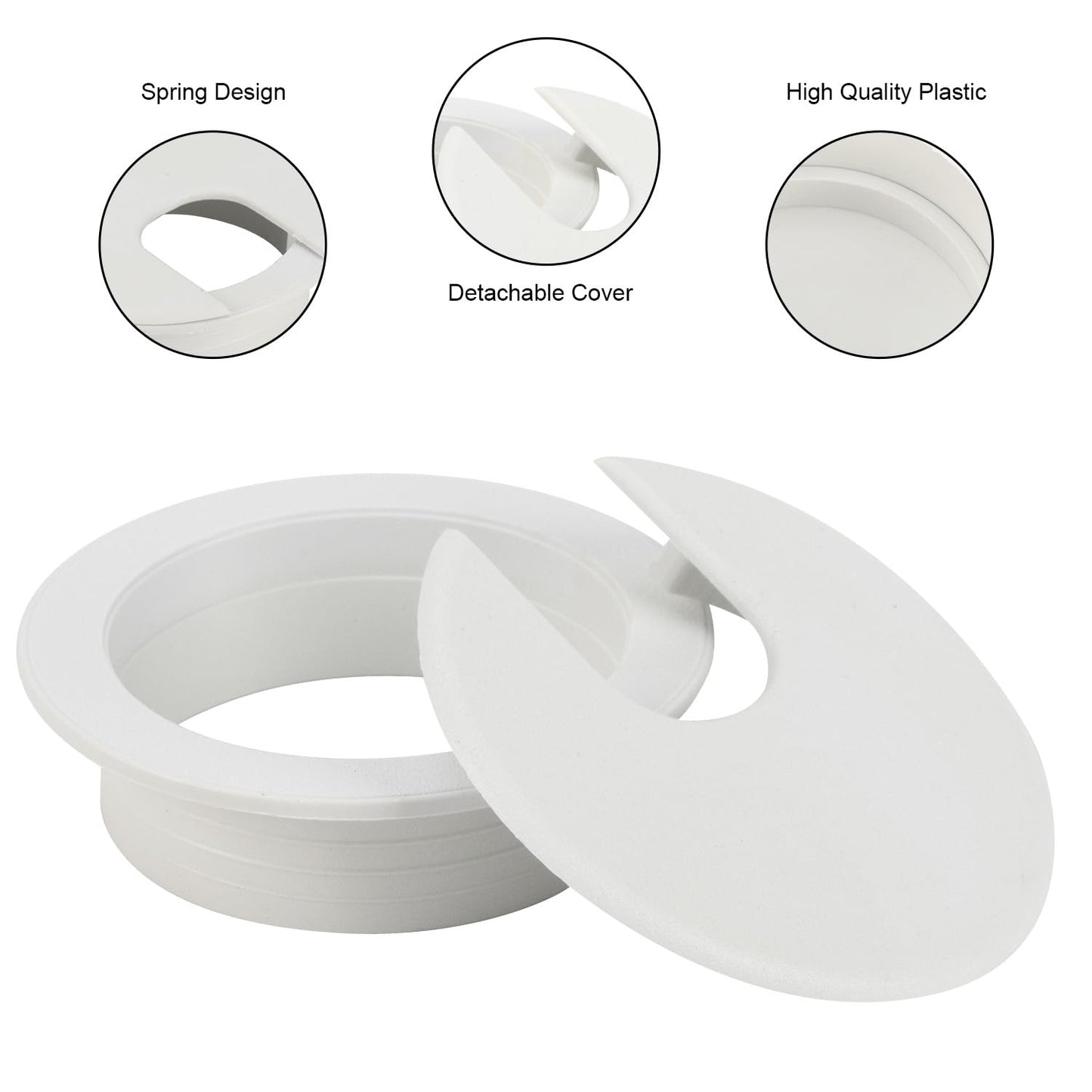 LepoHome 2 Inch White Desk Grommet - 20Pcs Plastic Desk Cord Hole Cover, 50mm Diameter Black Cable Grommets Hole Cover for Organized Wires & Cords Through Computer Table/Countertops