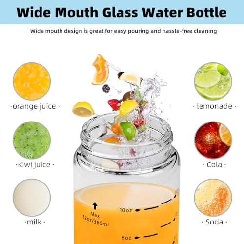 Chunmo 4 Pack 590ml Wide Mouth Glass Juice Bottles with Stainless Steel Lids - Leakproof, BPA Free, Reusable