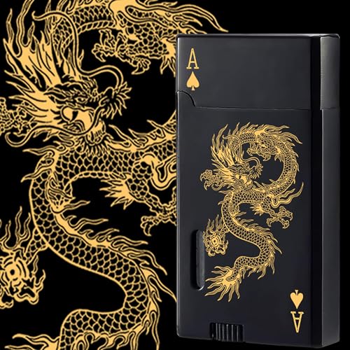 Dragon Pattern Mini Torch Lighter - Black, Refillable & Windproof