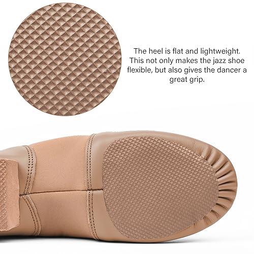 Stelle Girls Jazz Shoes - Genuine Leather Slip-On Dance Shoes, Tan, 4 Big Kid