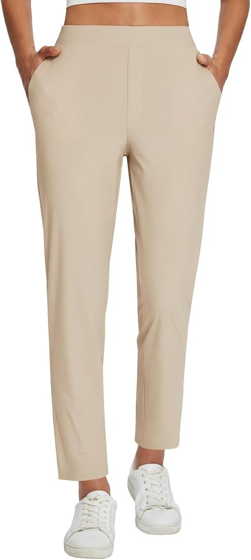 Baleaf Women's Travel Pants - Lightweight Stretch with Zipper Pockets | Petite Ankle Design for Golf & Business Casual