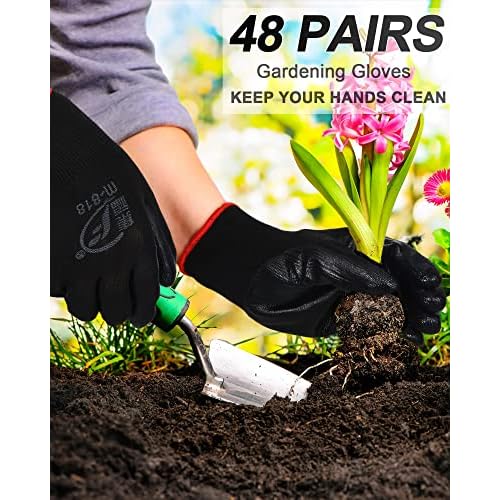 Nuogo 48 Pairs Gardening Gloves for Men Women Rubber Coated Safety Work Gloves Bulk for Gardening Construction Work