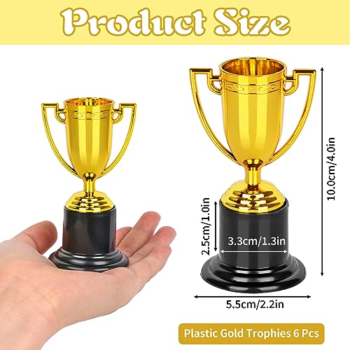 Mini Gold Trophy Awards - 6 Pack Plastic Trophy Cups, 4 Inch