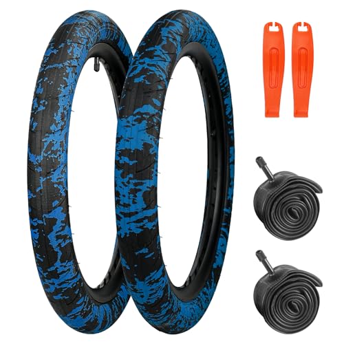 WEEROCK 20 Inch BMX Tire 2.4 Wide Blue Camouflage - 2 Pack with Inner Tubes