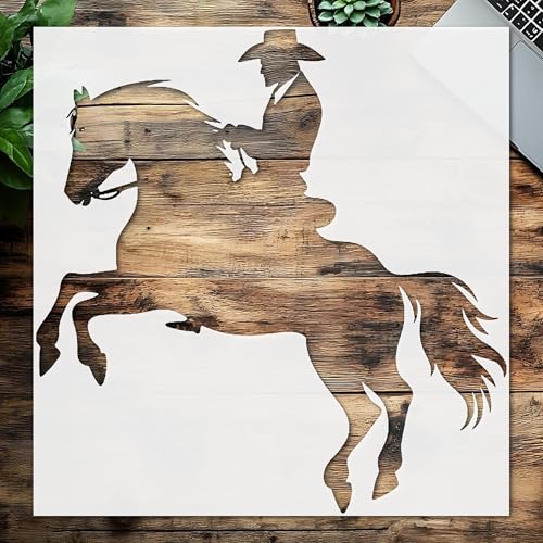 Reusable Stencil for Painting, Horse with Cowboy Silhouette, 8.5x11 Inches, Durable Plastic