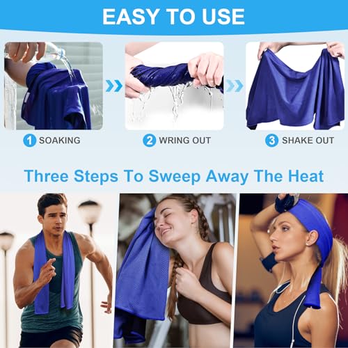 ExTowel 4 Pack Cooling Towels for Neck & Face – 40x12 inch Portable & Reusable (Royal Blue, Gray, Light Blue, Lake Blue)