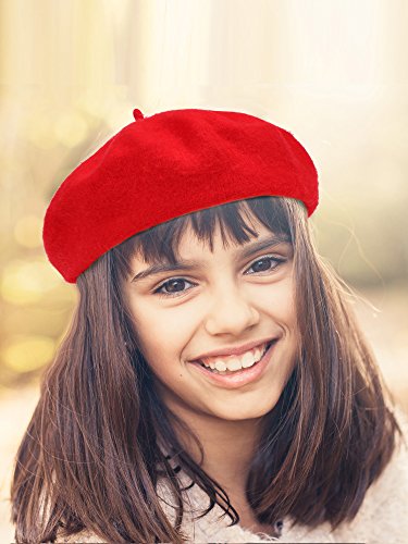 Kids Beret Hat - Red French Beanie Cap for Children
