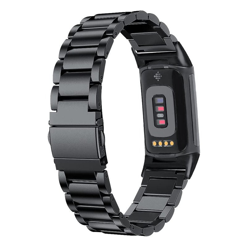 TenCloud Bands Compatible with Fitbit Charge 6/Charge 5 Activity Tracker Solid Stainless Steel Women Men Wristband Metal Watch Link Band for Charge 6 (Black)