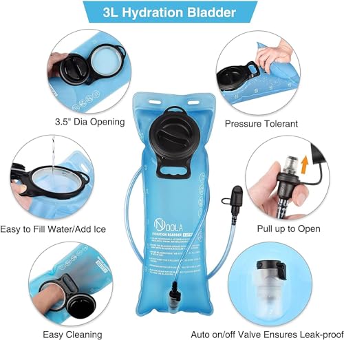 NOOLA Black Hydration Backpack with 3L TPU Water Bladder, Tactical Outdoor