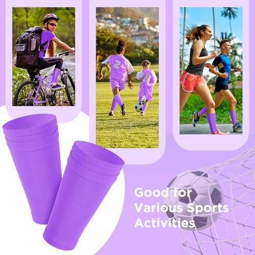 Soccer Shin Guard Sleeves with Pocket - Compression Socks for Kids - Purple, Small