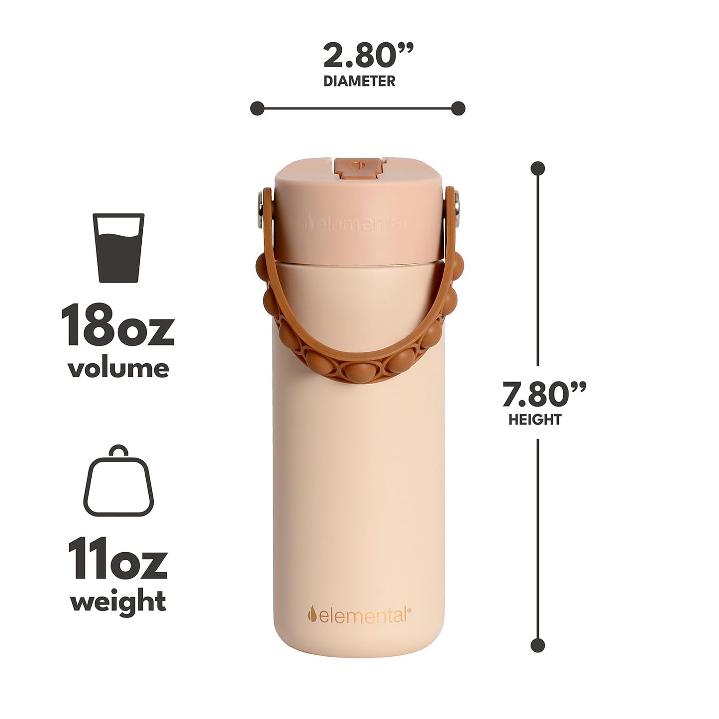 Elemental Insulated Kids Water Bottle, Stainless Steel Water Bottle with Straw Lid & Pop-It Handle, Leak-Proof Water Bottles for School, Boys or Girls, Travelling and Sports, 18oz - Beige