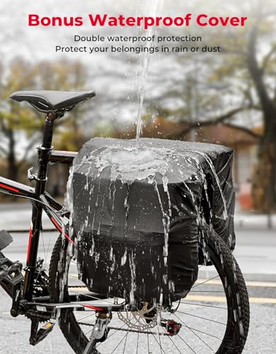 34L Waterproof Bike Pannier Bag with Rain Cover - Black