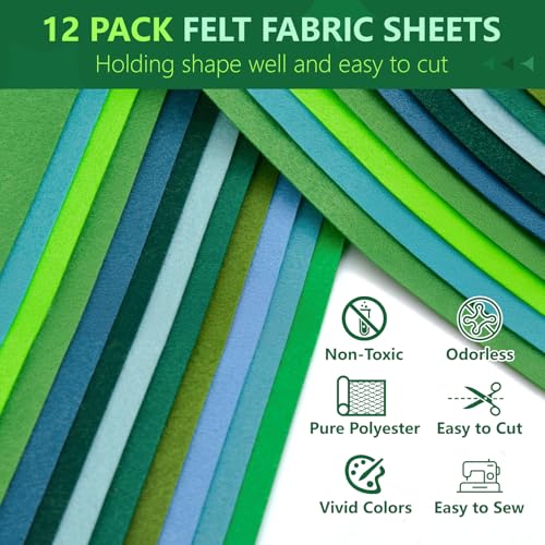 FEIYAUMI Green Series Felt Sheets 12 Pack - 8"x35" 1mm Craft Felt Fabric