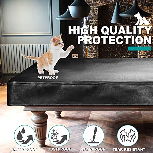 Shieldo 8FT Black Leatherette Pool Table Cover - Heavy Duty Snug Fit